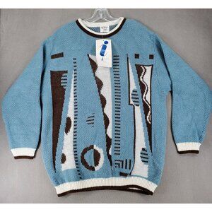 New Aileen Sweater Women 18W/38 Geometric Fairy Kei Blue Pastel Grandpa Wool 90s